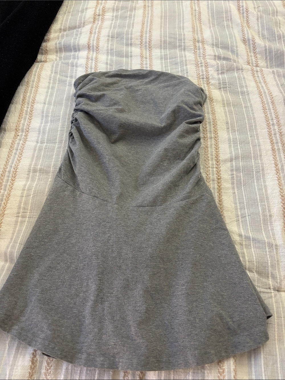 aerie Strapless Grey Ruched Bust Flared Dress